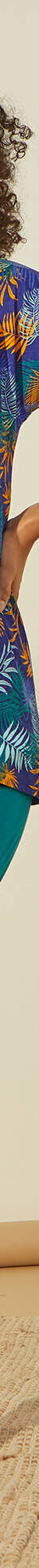 T-shirt de pyjama en coton manches courtes - imprimé tropical (bleu / safran) T-shirt de pyjama en coton manches courtes - imprimé tropical (bleu / safran)